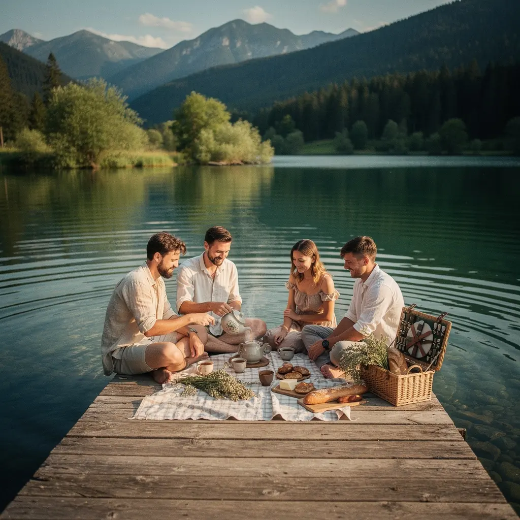 Svetlo prenikajúce cez okno, osvetľujúce stôl s pripraveným čajom a bylinkami