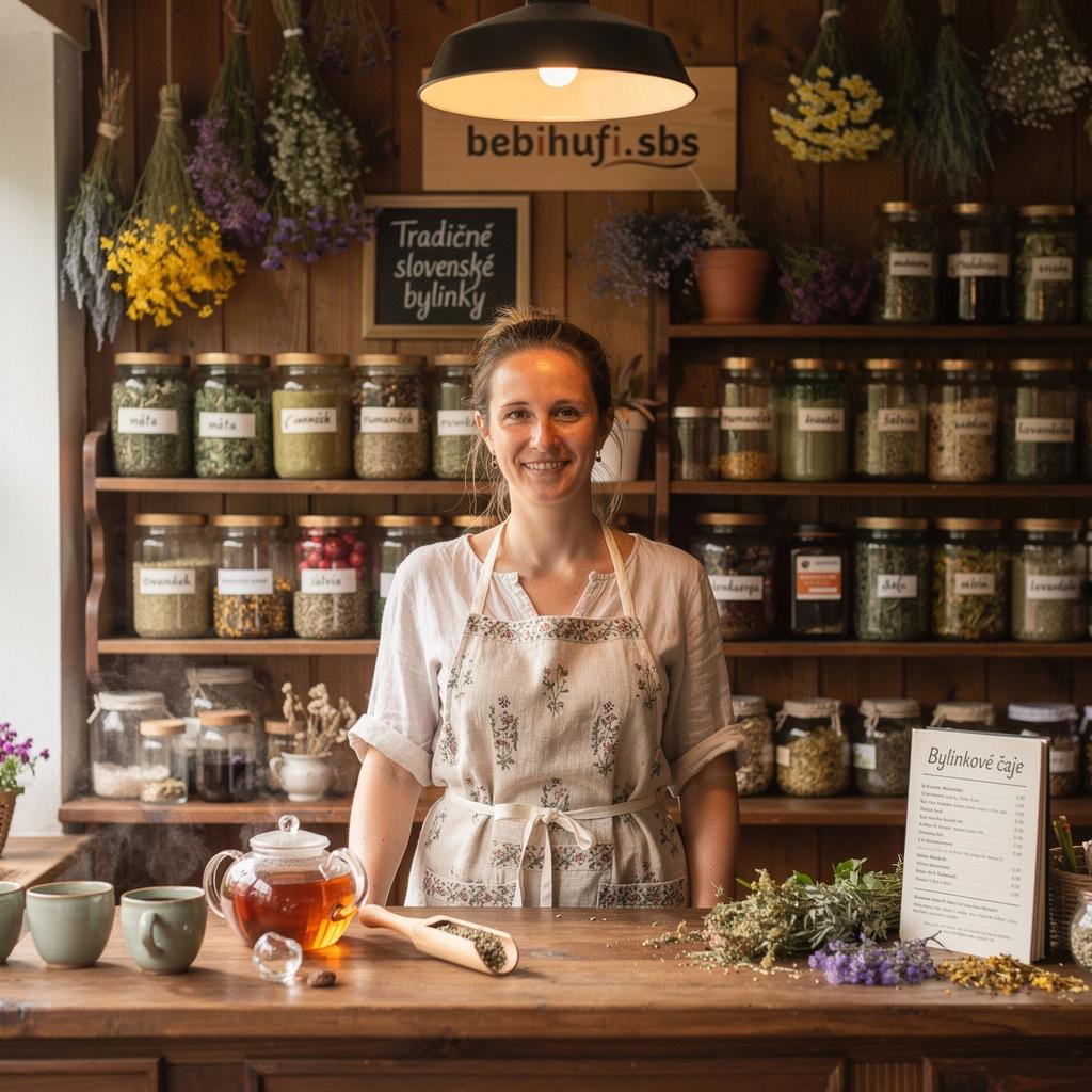Záber na starú slovenskú záhradu s bylinkami, ktoré sa používajú na prípravu čaju.